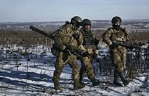 Ukrainian soldiers on their positions in the frontline near Soledar, Donetsk region, Ukraine, Wednesday, Jan. 11, 2023.