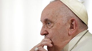 Pope Francis pauses during an interview with The Associated Press at The Vatican, Tuesday, Jan. 24, 2023.