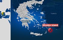 Map of Greece showing undersea earthquake near Rhodes