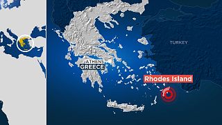 Map of Greece showing undersea earthquake near Rhodes