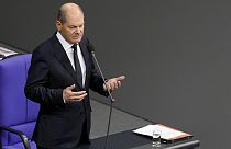 Le chancelier allemand Olaf Scholf au Bundestag, à Berlin, le mercredi 25 janvier 2023.