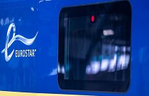 A train with Eurostar's new logo after its merger with rail operator Thalys.