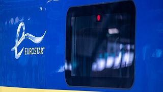 A train with Eurostar's new logo after its merger with rail operator Thalys.