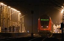 Le train où a eu lieu l'attaque au couteau ce mercredi, à Brokstedt en Allemagne, le 25 janvier 2023