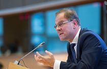 Hungarian Minister without Portfolio, Tibor Navracsics, speaks before the European Parliament's Committee on Culture and Education in Brussels on Wednesday, Oct. 1, 2014.