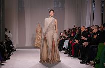 A model wears an Elie Saab creation as part of his Haute Couture Spring Summer 23 collection