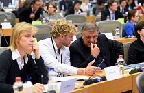 Francesco Giorgi with former Italian MEP Antonio Panzeri at the European Parliament in Brussels.