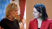 Rus Dışişleri Bakanı Sözcüsü Zakharova (solda), Alamn Dışişleri Bakanı Baerbock (solda)