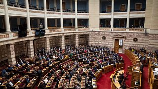 البرلمان اليوناني أثناء تصويت على الثقة ضد الحكومة. أثينا، اليونان. الجمعة 27 يناير/كانون الثاني 2023.