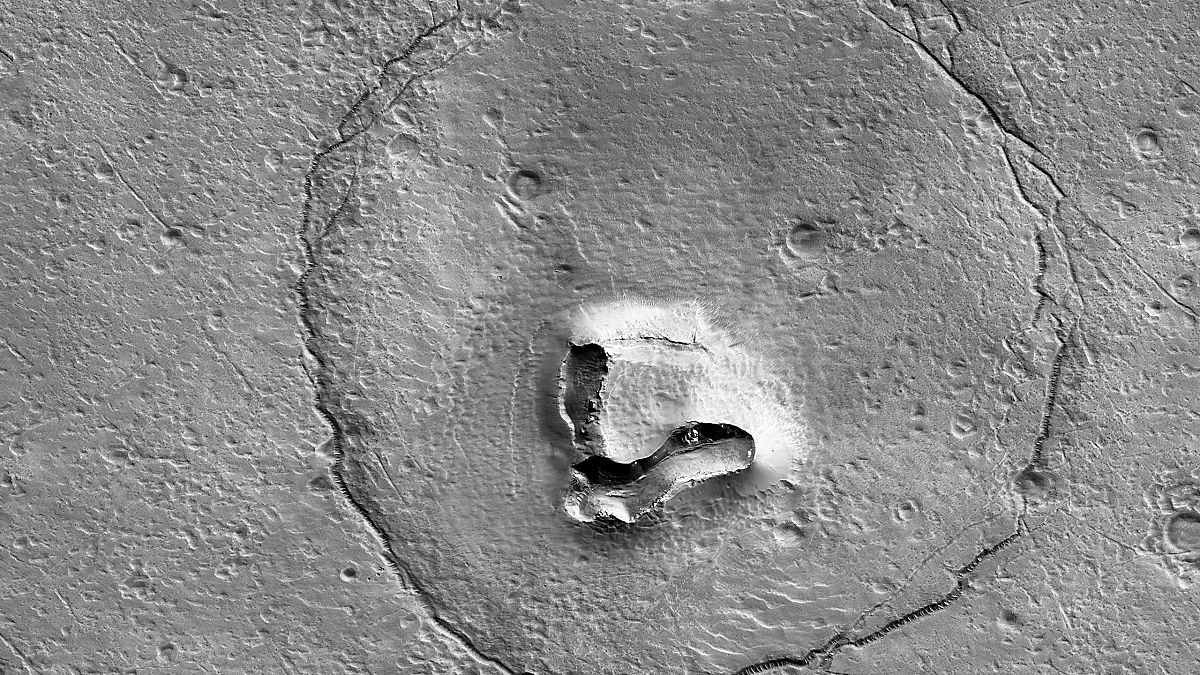 Uydu fotoğrafına belli bir açıdan bakıldığında kaya oluşumu ayı yüzünü andırıyor