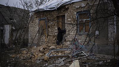 War-damaged homes in Ukraine