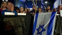 Manifestantes israelitas protestam contra a reforma do sistema judicial em Telavive, Israel