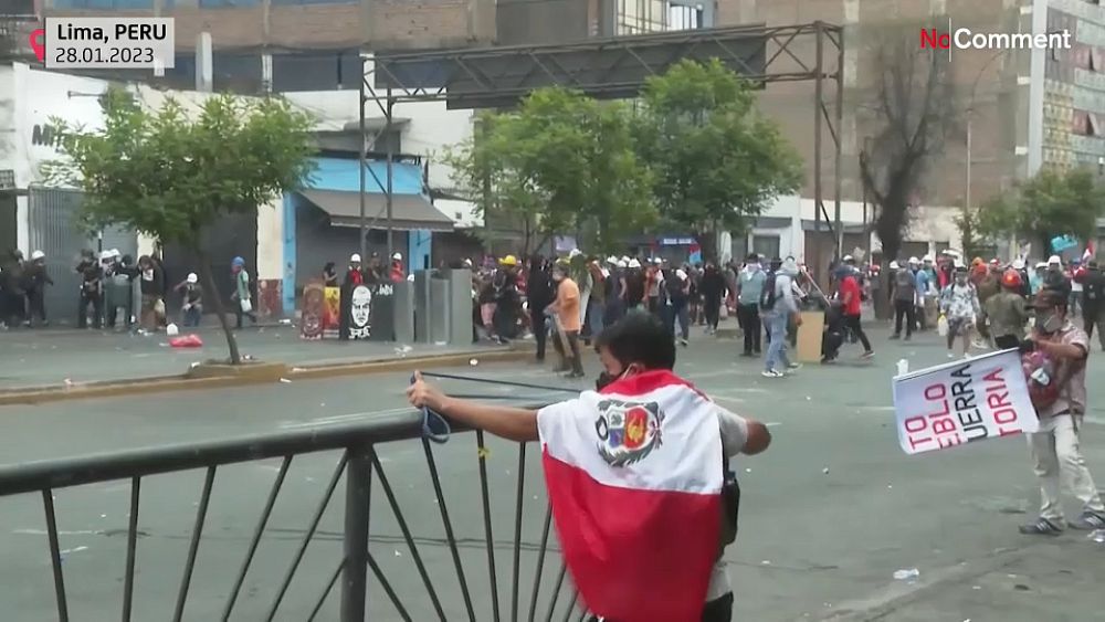 Watch: Tension in Peru as protestors demanding a new president clash with police