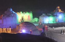 Hokkaido hot spring resort holds annual ice festival