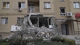 Un bâtiment touché par un bombardement à Kherson, Ukraine, le 29 janvier 2023