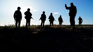 Estonian military reservists attend a training in a countryside near Haapsalu, Estonia, Friday, Jan. 27, 2023