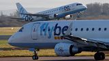 A Flybe plane takes off from Manchester Airport.