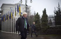 Former British Prime Minister Boris Johnson before his meeting with Ukrainian President Volodymyr Zelenskyy in Kyiv on Sunday. 