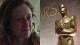 Andrea Riseborough und die Oscar-Trophäe 