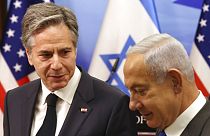 U.S. Secretary of State Antony Blinken, left, and Israeli Prime Minister Benjamin Netanyahu