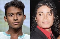 Jaafar Jackson (left) appears during the "Living with The Jacksons" panel in 2014; he will play his uncle Michael (right) in the upcoming biopic, 'Michael'