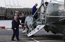 President Joe Biden boards Marine One at the Downtown Manhattan Heliport in New York, Tuesday, Jan. 31, 2023, after speaking at an event on infrastructure. (AP Photo/Susan Wal