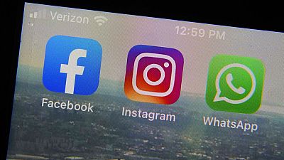  Facebook, Instagram and WhatsApp in are photographed in New York on Oct. 5, 2021.