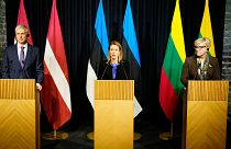 Letonya Başbakanı Krisjanis Karins, Estonya Başbakanı Kaja Kallas ve Litvanya Başbakanı Ingrida Simonyte, Tallinn'de ortak basın toplantısı düzenledi