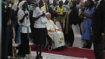 Pope arriving at St. Teresa’s Cathedral in Juba. 