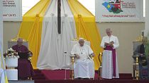 Pope Francis attends an ecumenical prayer at John Garang Mausoleum in Juba, South Sudan, Saturday, Feb. 4, 2023.