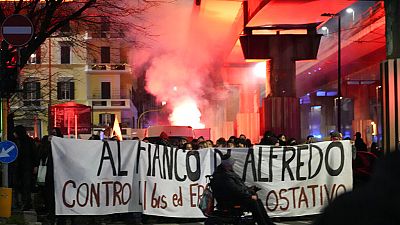 Hundreds protest in Rome against the conditions of jailed Italian anarchist Alfredo Cospito.
