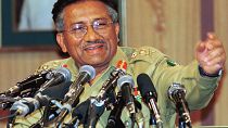 Pakistan's President Pervez Musharraf gestures at a news conference in Islamabad on Thursday 23 March, 2000, 