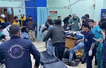 Victims being treated in the emergency ward of the Bab al-Hawa hospital following a deadly earthquake.