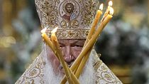Патриарх Кирилл во время рождественской службы в Храме Христа Спасителя в Москве 6 января 2023 года.