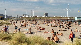 People at the Europa Amager Beach Park in Copenhagen, Denmark