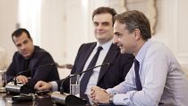  Ο Κυριάκος Μητσοτάκης, ο υπουργός Υγείας Θάνος Πλεύρης και ο υπουργός Ψηφιακής Διακυβέρνησης, Κυριάκος Πιερρακάκη στη σύσκεψη για τον Ψηφιακό Φάκελο Ασθενούς