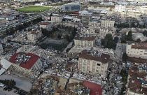 Foto aérea de la destrucción en la ciudad de Hatay, Turquía