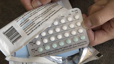 In this Aug. 26, 2016, file photo, a one-month dosage of hormonal birth control pills is displayed.