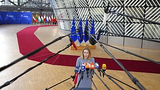 Премьер-министр Эстонии Кая Каллас по прибытии в Брюссель на саммит ЕС