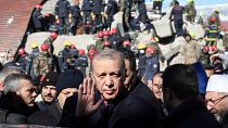 Le président turc Recept Tayyip Erdogan dans la ville de Kahramanmaras, dans le sud-est de la Turquie le 8 février 2023.