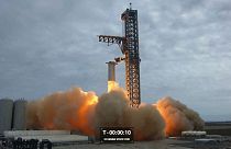  يُظهر هذا الإطار المأخوذ من مقطع فيديو قدمته شركة سبايس اكس تجربة إطلاق لمحركات ضخمة-بوكا تشيكا جنوب تكساس، الولايات المتحدة، 9 فبراير 2023