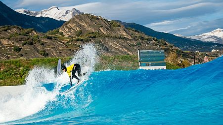 As snow melts, skiers are turning to alternatives like this wave pool in the Swiss Alps.