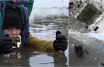 Swedish kids take the plunge in icy lake survival lesson