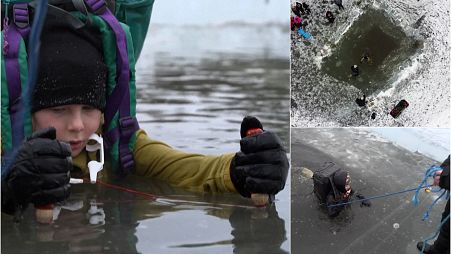Swedish kids take the plunge in icy lake survival lesson