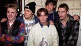 British pop group Take That from left Gary Barlow, Howard Donald, Mark Owen, Robbie Williams and Jason Orange in 1993
