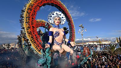A carnival float entitled "The Seed of Beauty" rolls through the streets of Viareggio during the traditional carnival in Tuscany.