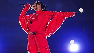 Rihanna performs during the halftime show at the NFL Super Bowl 57 