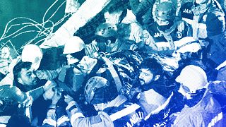 Rescue workers pull out Naime Sakar from a collapsed building in Adiyaman, southern Turkey, 13 February 2023