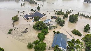 Des inondations causées par le cyclone Gabrielle, le 14 février 2023, près de la ville de Napier (Nouvelle-Zélande).