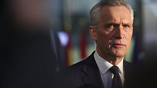 NATO Secretary General Jens Stoltenberg speaks as he arrives for a NATO defense ministers meeting at NATO headquarters in Brussels.